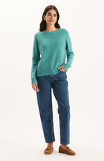 Asha Cashmere Center Stitch Sweater - Aegean