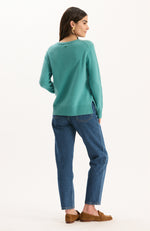 Asha Cashmere Center Stitch Sweater - Aegean