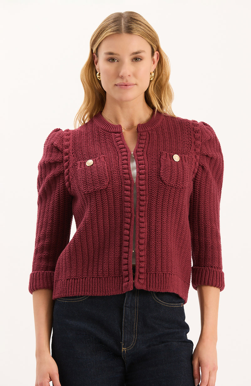 Liza Cotton Blend Knit Jacket - Cabernet