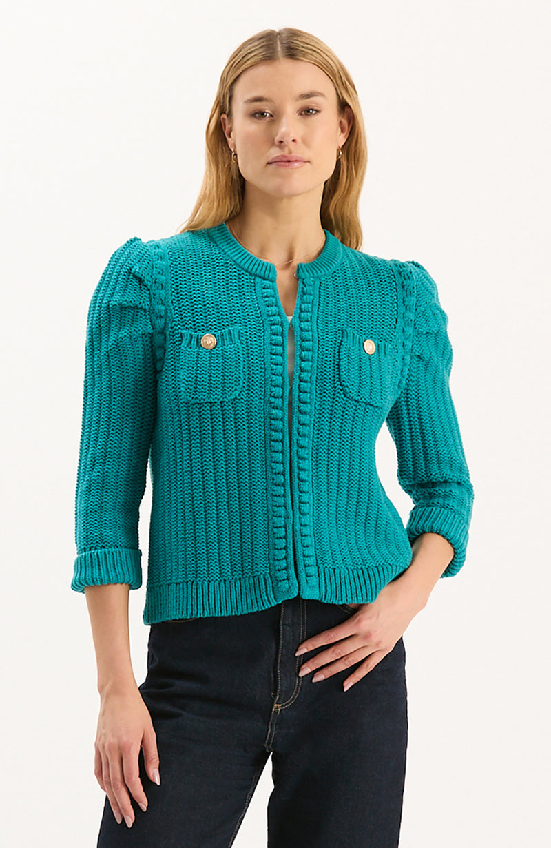 Liza Cotton Blend Knit Jacket - Aegean