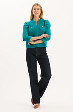 Liza Cotton Blend Knit Jacket - Aegean