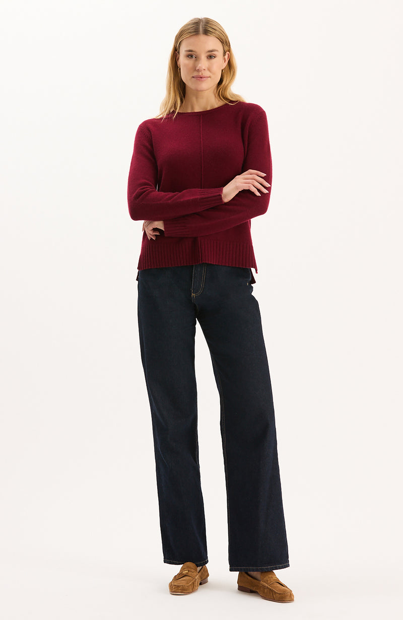 Asha Cashmere Center Stitch Sweater - Crimson