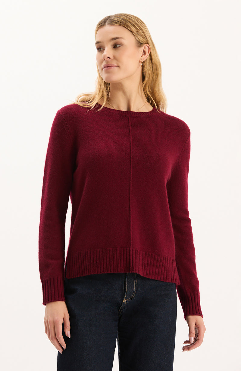 Asha Cashmere Center Stitch Sweater - Crimson