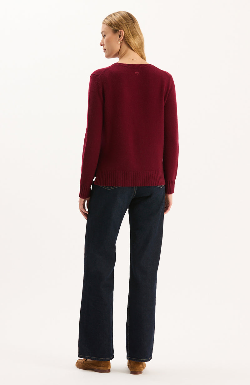 Asha Cashmere Center Stitch Sweater - Crimson