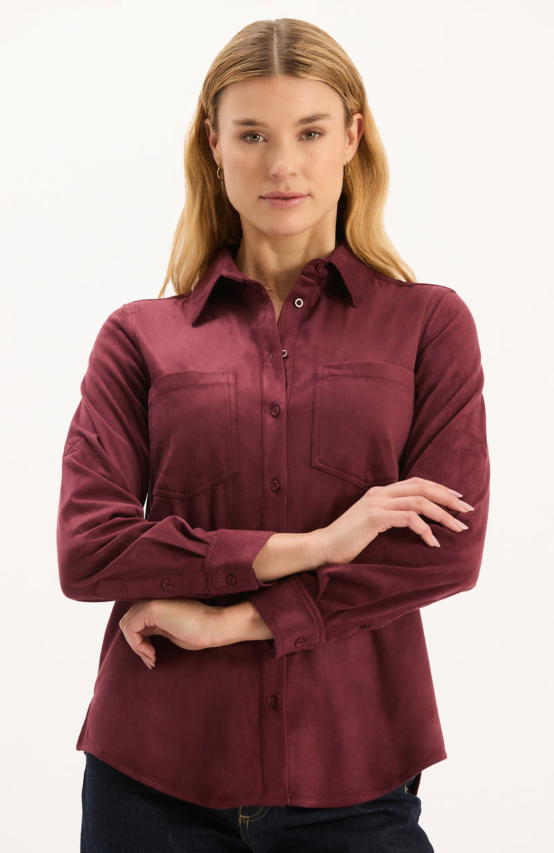 Addison Faux Suede Shirt - Tawny Port