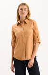 Addison Faux Suede Shirt - Golden Wheat