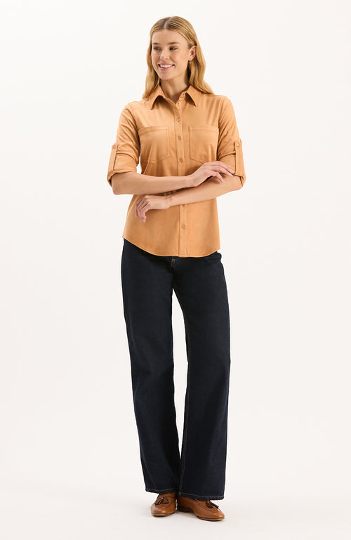Addison Faux Suede Shirt - Golden Wheat