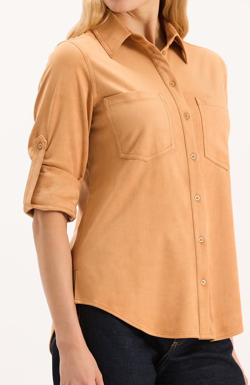 Addison Faux Suede Shirt - Golden Wheat
