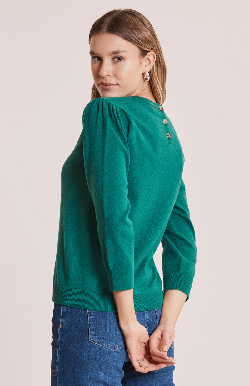Julianne Cotton Cashmere Puff Sleeve Sweater - Verde