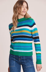 Dropped Mock Neck Striped Sweater - Verde