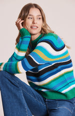 Dropped Mock Neck Striped Sweater - Verde