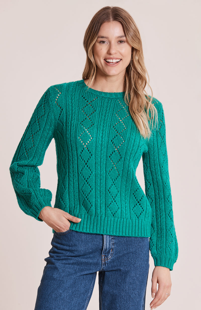 Pointelle Scoop Neck Sweater - Verde