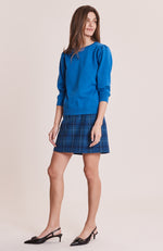 Julianne Cotton Cashmere Puff Sleeve Sweater - Sapphire