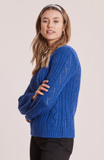 Pointelle Scoop Neck Sweater - Sapphire