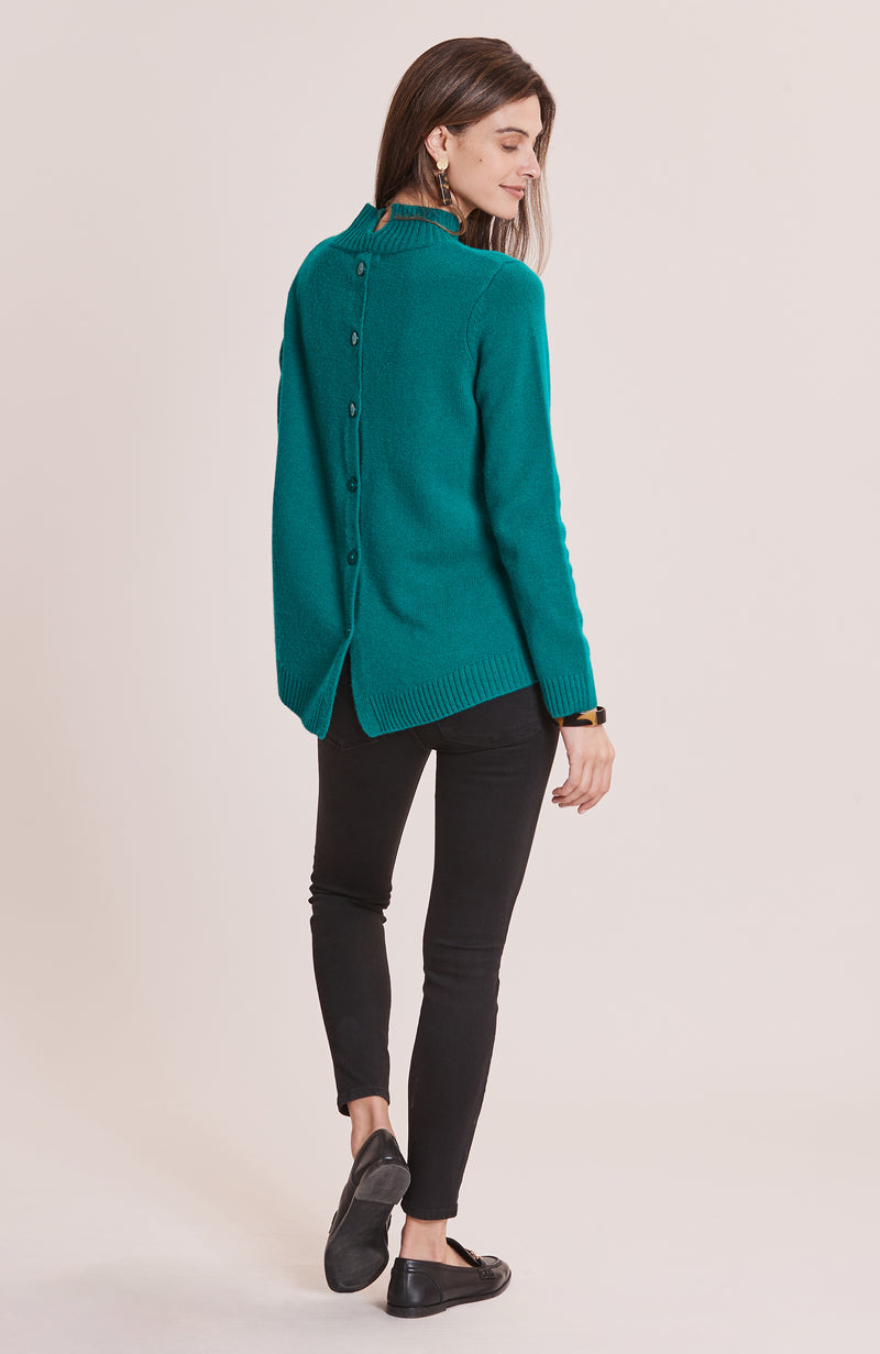 Cashmere Button Back Sweater - Deep Verde