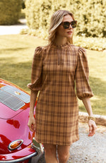 Sherri Knit Dress - Golden Tawny Wheat Plaid
