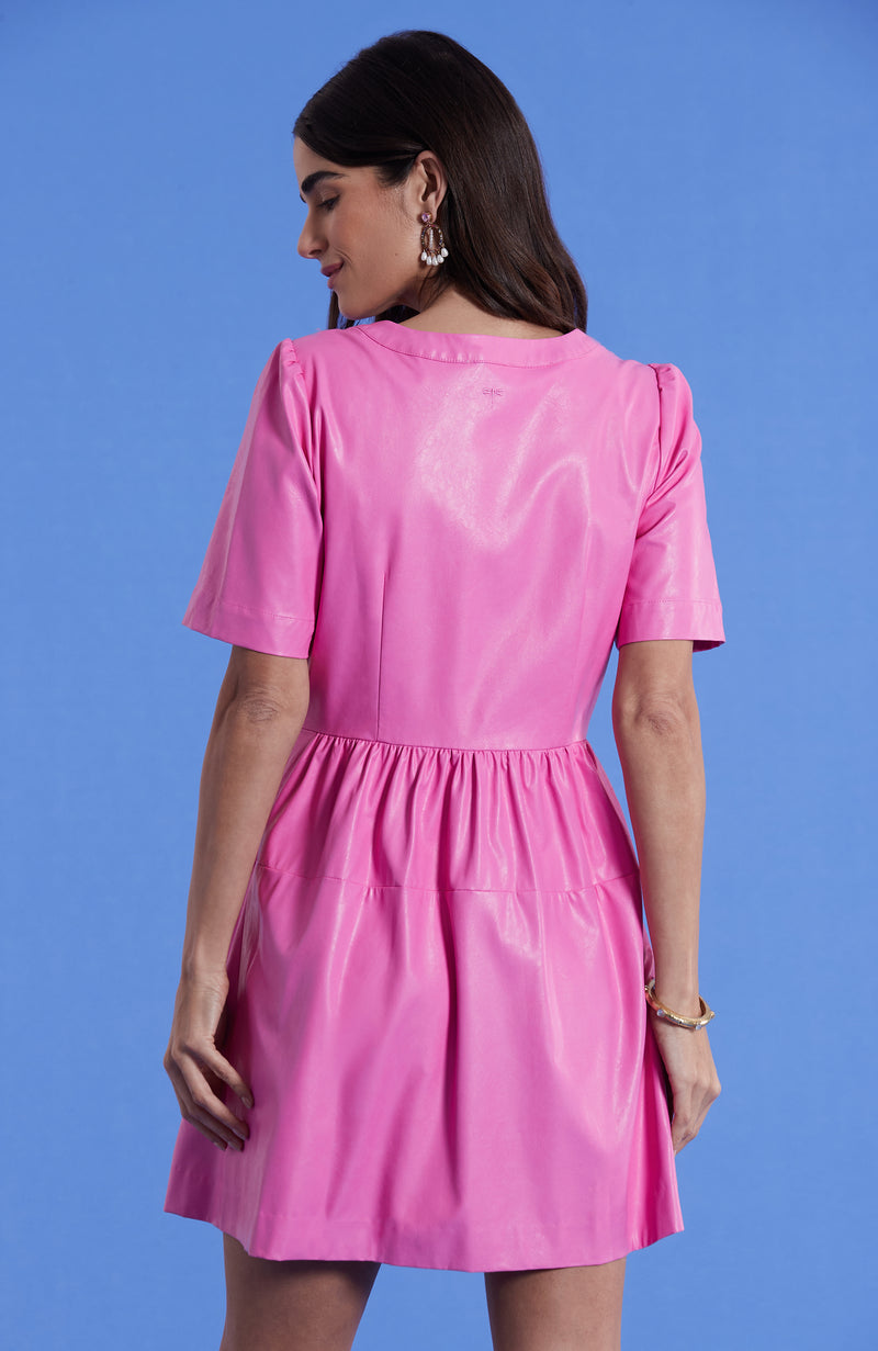 Jillian Vegan Leather Dress - Cheeky Pink