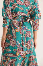 Jules Silk Teal Paisley Wrap Dress - Teal Paisley