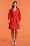 Eva Solid Linen Dress - Orange Red
