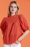 Hayley Eyelet Top - Orange Red
