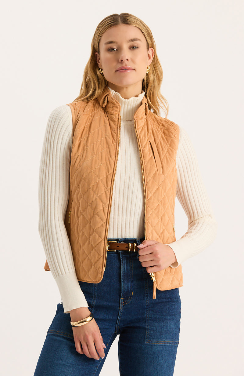 Faux Suede Moto Vest - Golden Wheat