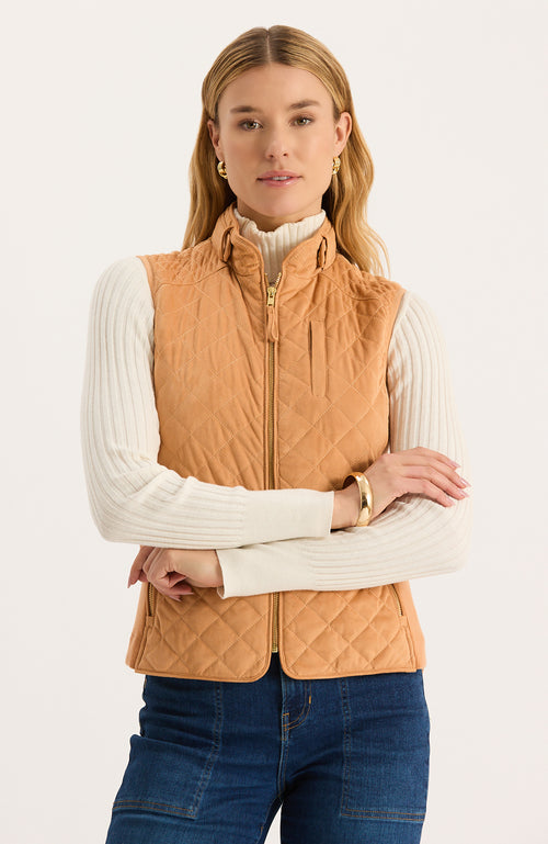 Faux Suede Moto Vest - Golden Wheat