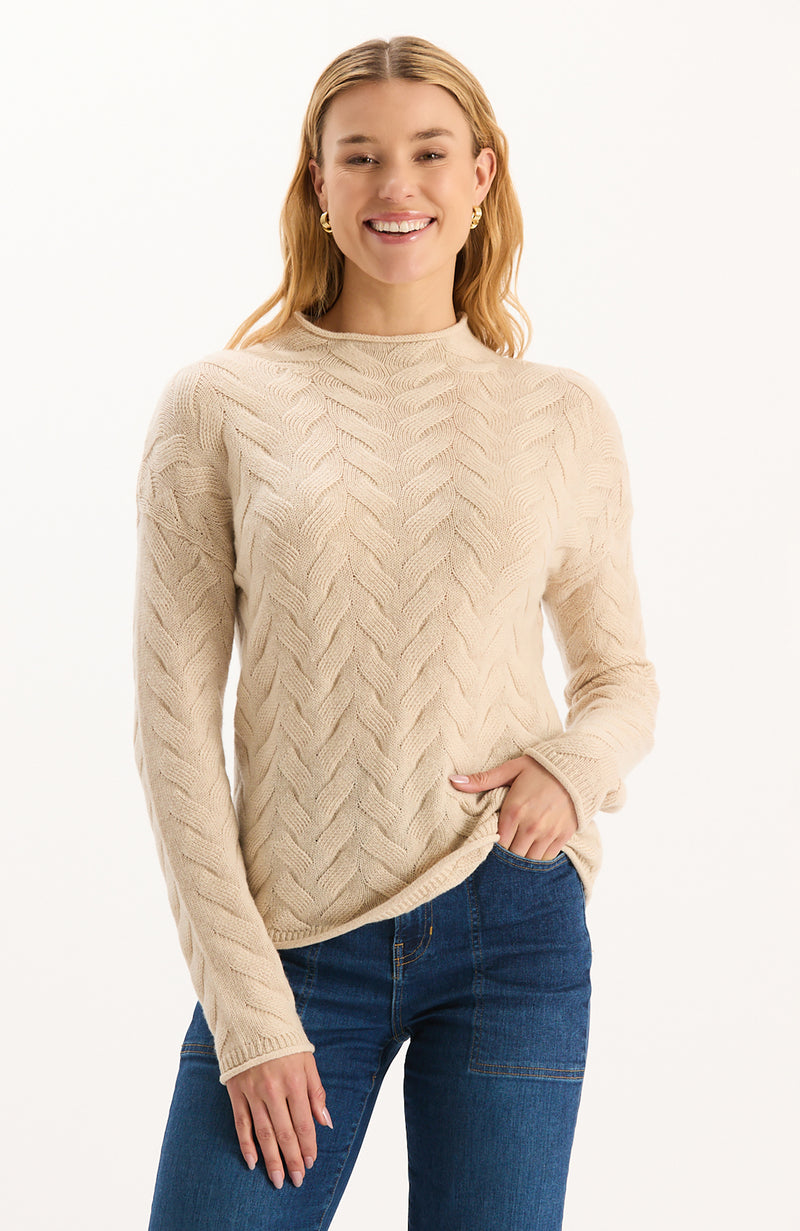 Gracie Cashmere Basketweave Sweater - Fog