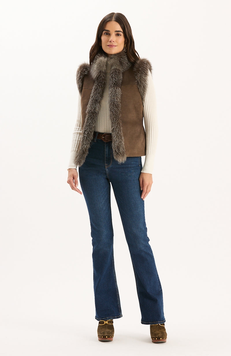Foxy Fur Suede Vest - Walnut