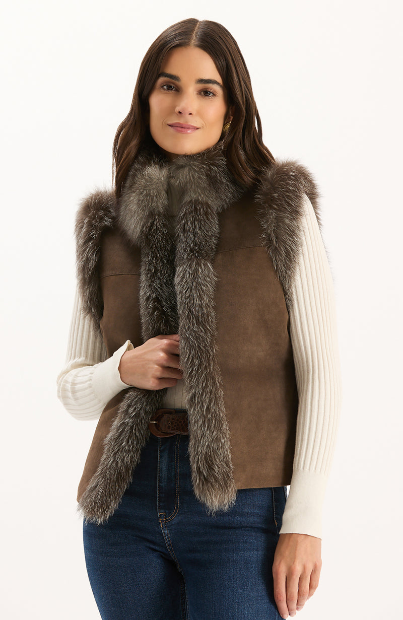 Foxy Fur Suede Vest - Walnut