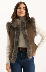Foxy Fur Suede Vest - Walnut