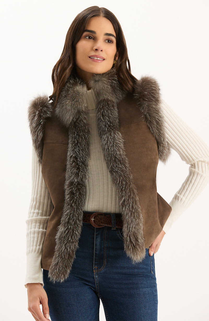Foxy Fur Suede Vest - Walnut
