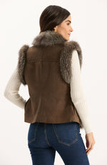 Foxy Fur Suede Vest - Walnut