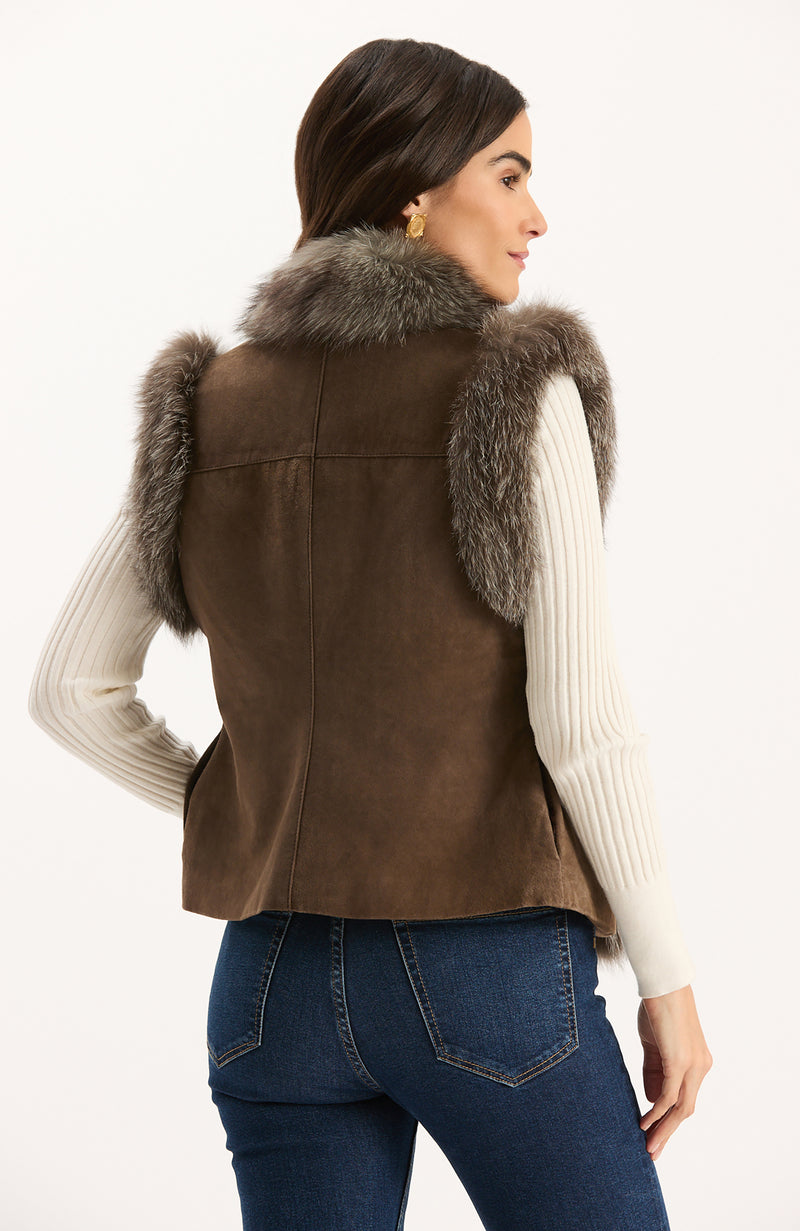 Foxy Fur Suede Vest - Walnut