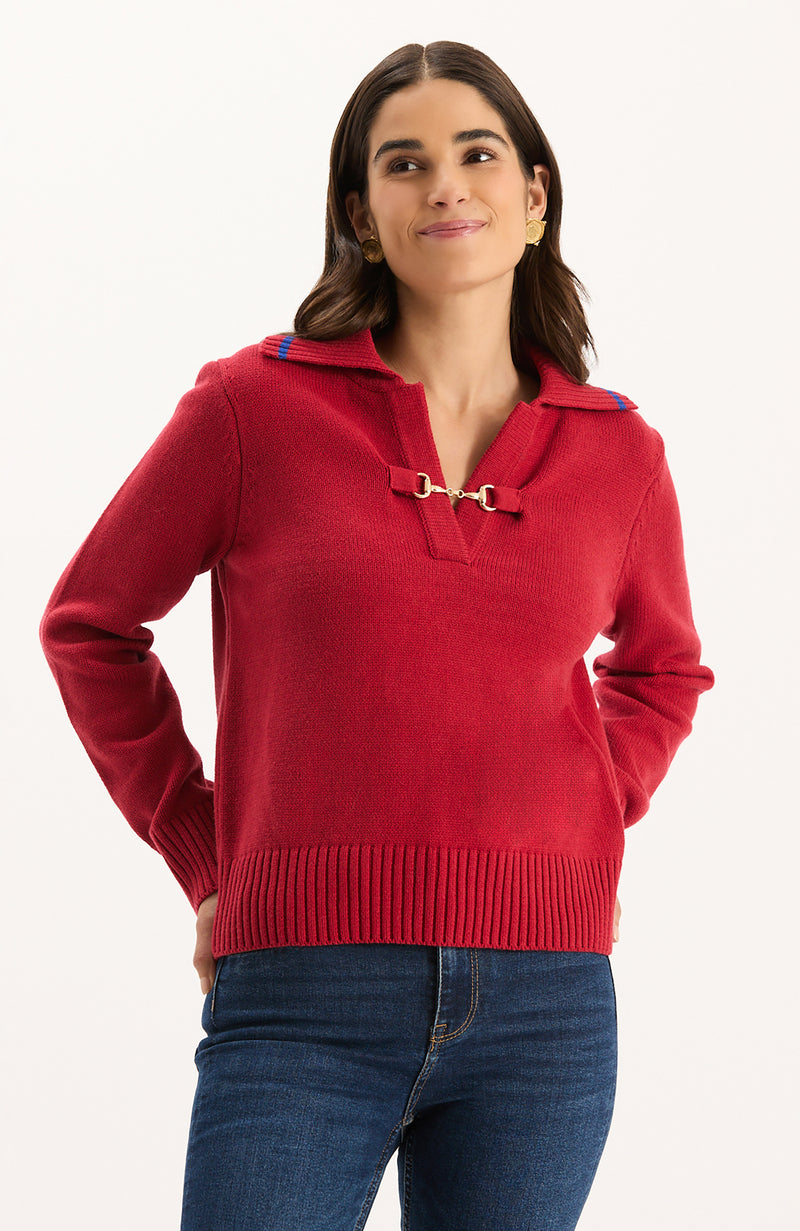 Tess Horsebit Pullover Sweater - Vermillion