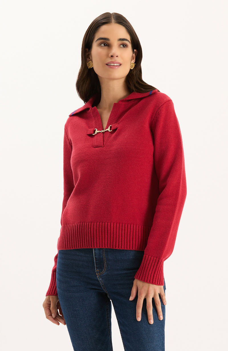 Tess Horsebit Pullover Sweater - Vermillion