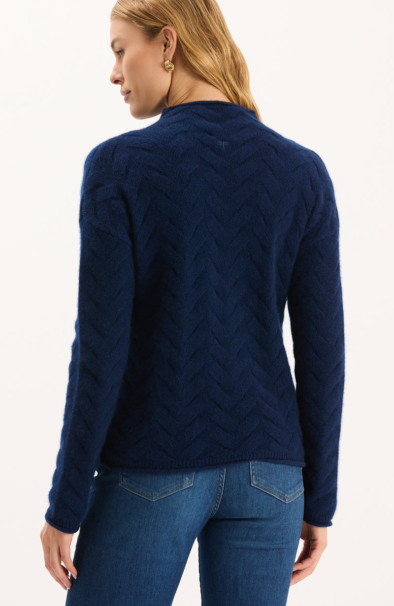 Gracie Cashmere Basketweave Sweater - Mid Navy