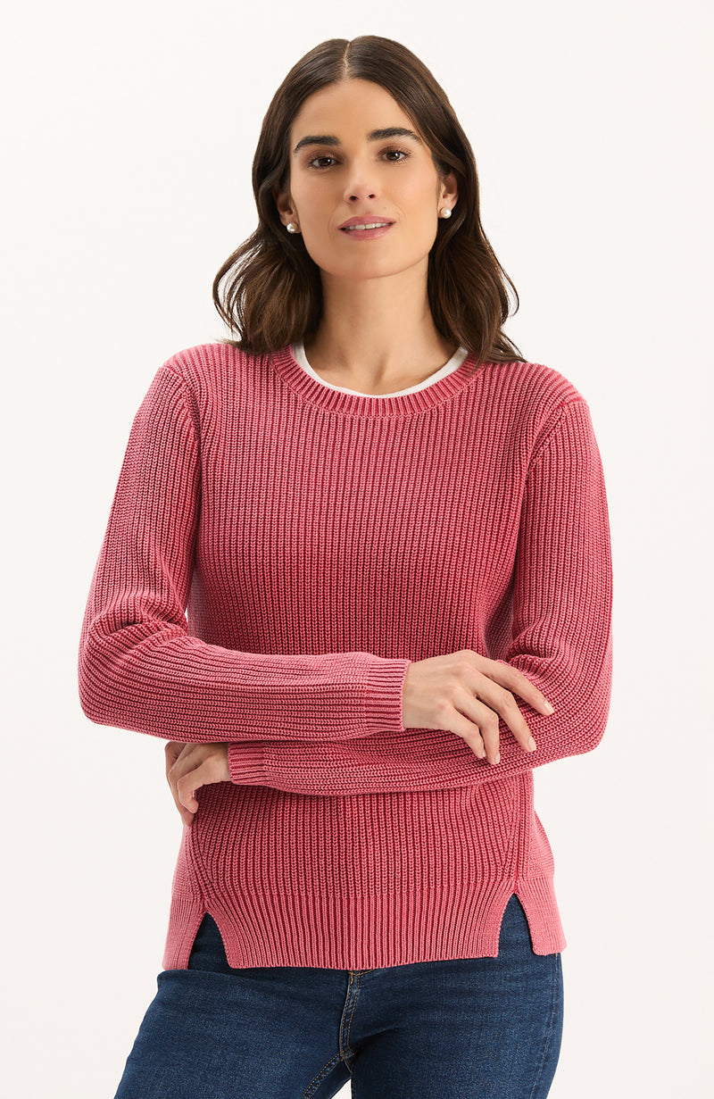 Mineral Wash Crew Neck Sweater - Vermillion