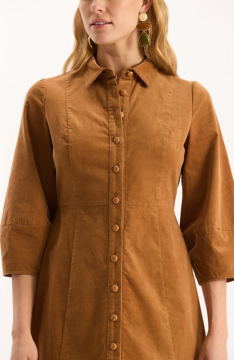Beth Pinwale Corduroy Midi Dress - Leather Brown