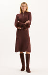 Celia Knit Fur Sleeve Dress - Cherry Mahogany