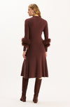 Celia Knit Fur Sleeve Dress - Cherry Mahogany