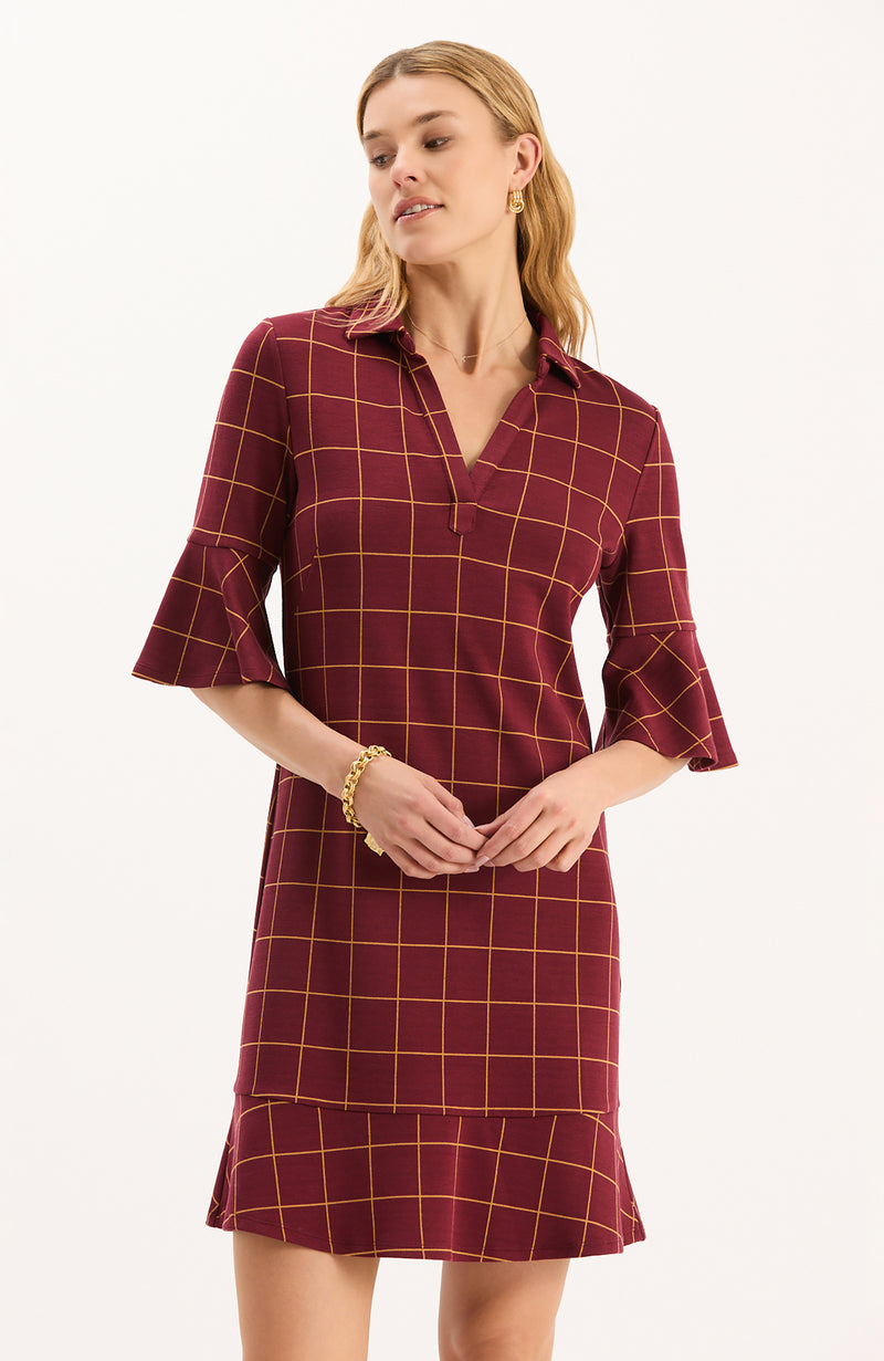 Johnny Knit Dress - Cabernet Golden Windowpane