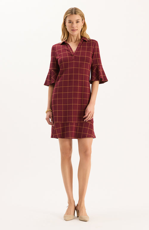 Johnny Knit Dress - Cabernet Golden Windowpane