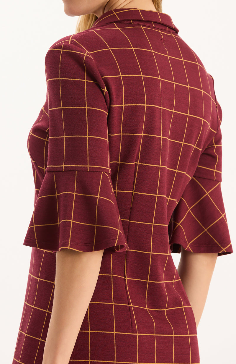Johnny Knit Dress - Cabernet Golden Windowpane