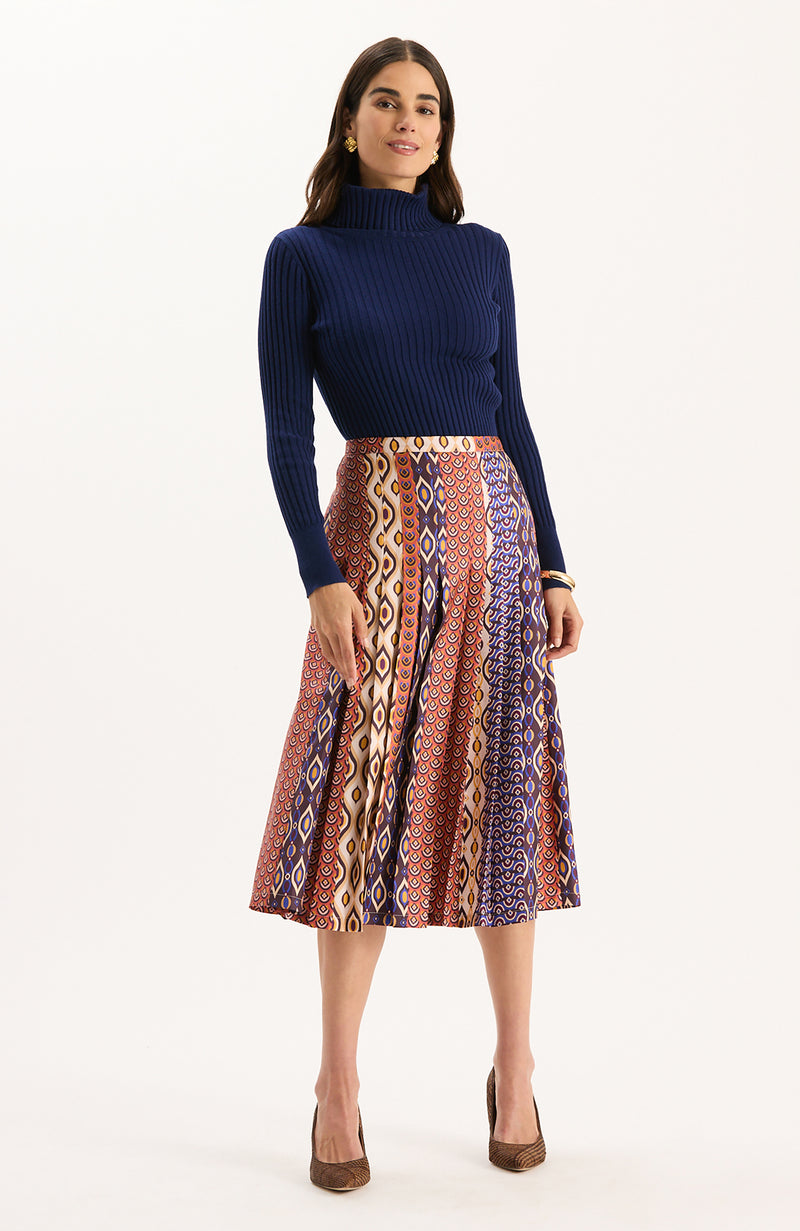Fiona Silk Twill Pleated Skirt - Foulard Stack