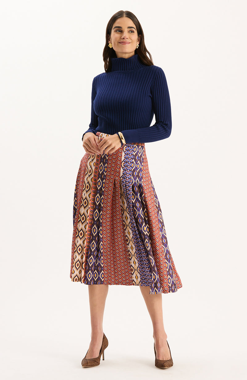 Fiona Silk Twill Pleated Skirt - Foulard Stack