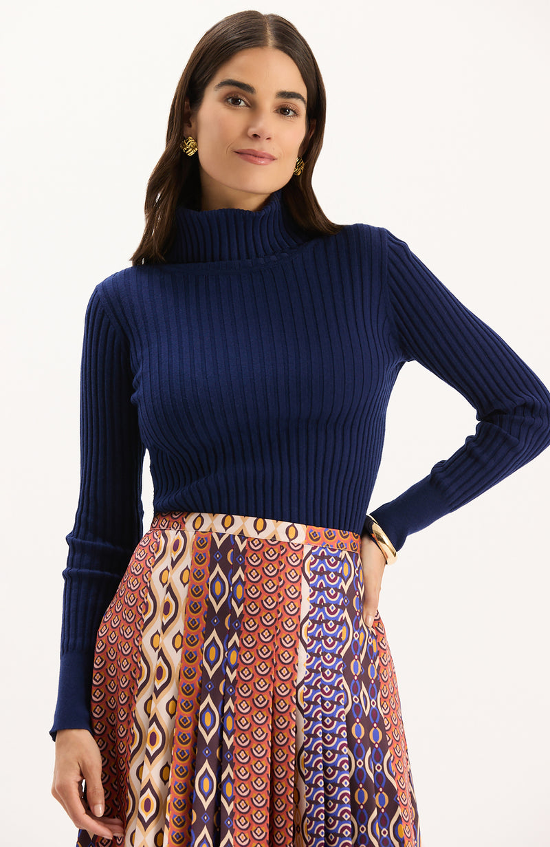 Cotton Cashmere Turtleneck - Mid Navy