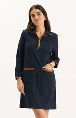 Helena Ponte Trimmed Dress - Mid Navy