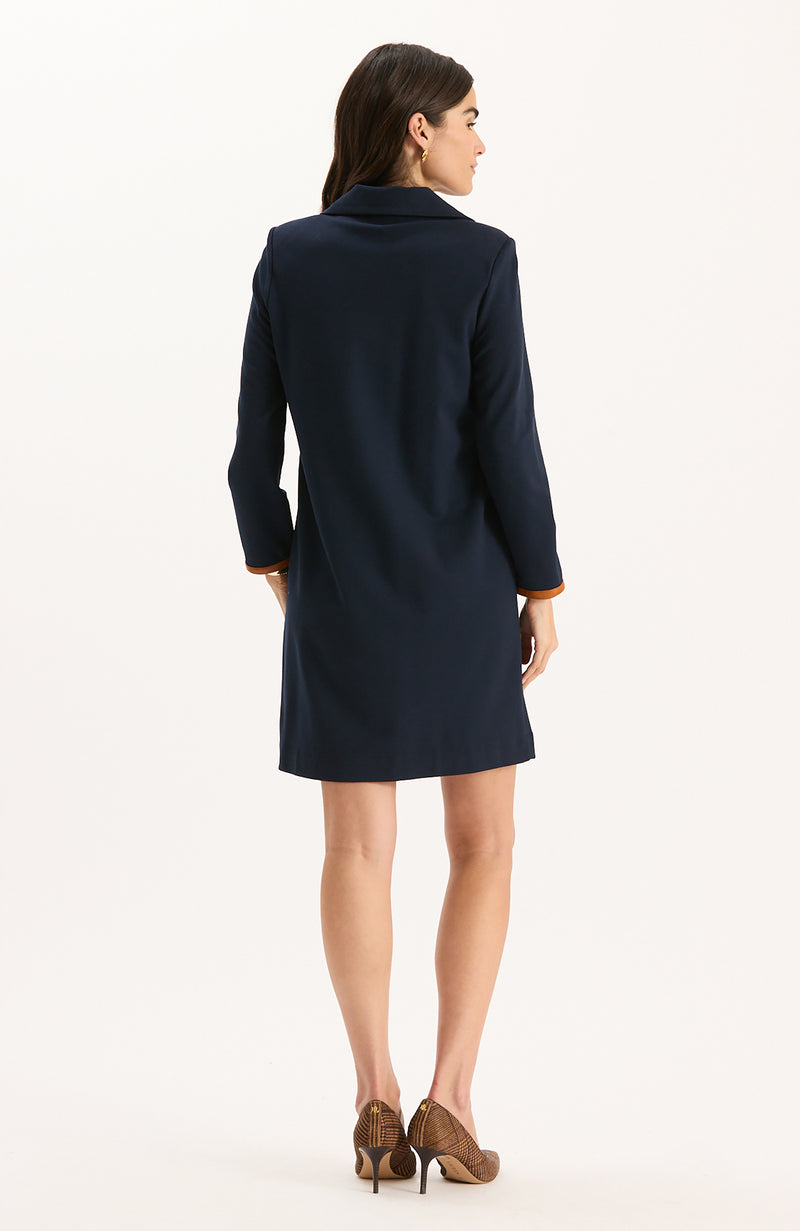 Helena Ponte Trimmed Dress - Mid Navy