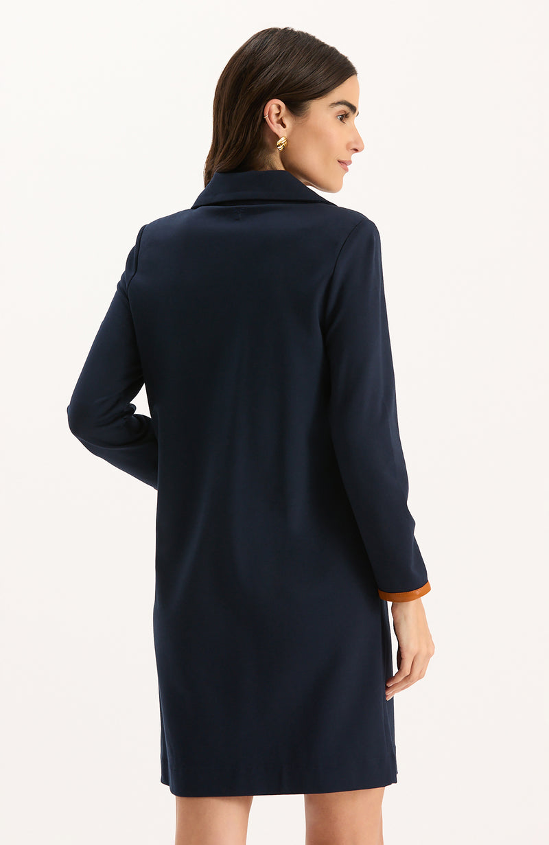Helena Ponte Trimmed Dress - Mid Navy