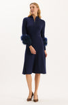 Celia Knit Fur Sleeve Dress - Mid Navy